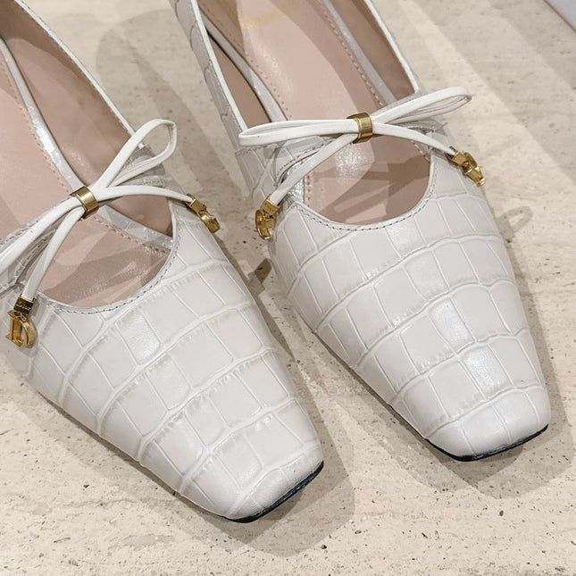 DIOR 26S MARY JANE KITTEN HEEL 40MM IN BEIGE CROCODILE EMBOSSED CALFSKIN
