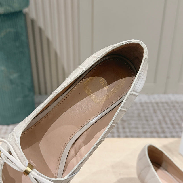DIOR 26S MARY JANE KITTEN HEEL 40MM IN BEIGE CROCODILE EMBOSSED CALFSKIN