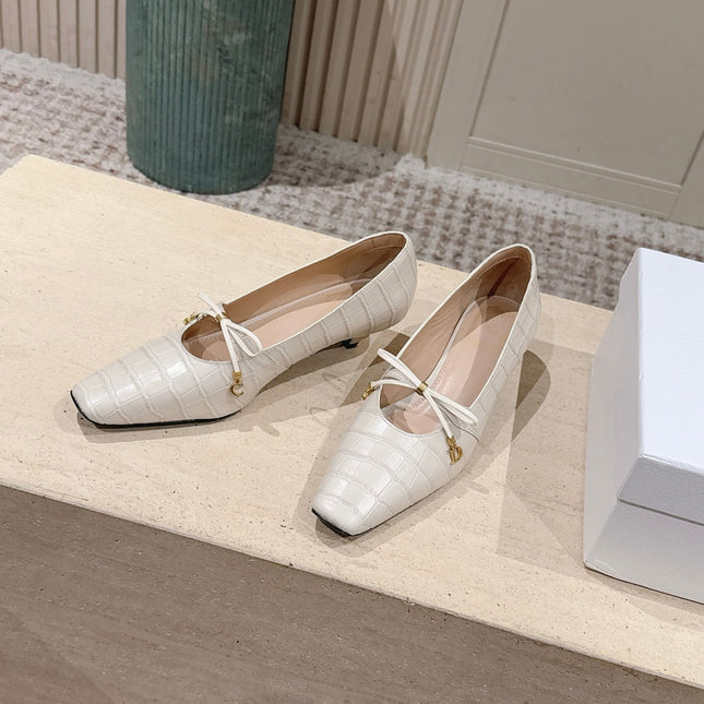 DIOR 26S MARY JANE KITTEN HEEL 40MM IN BEIGE CROCODILE EMBOSSED CALFSKIN