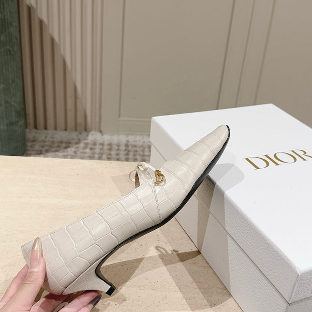 DIOR 26S MARY JANE KITTEN HEEL 40MM IN BEIGE CROCODILE EMBOSSED CALFSKIN