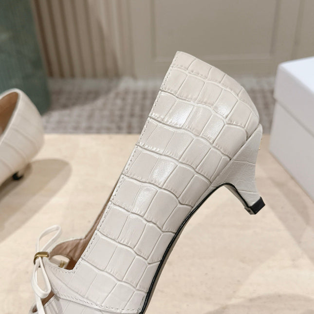 DIOR 26S MARY JANE KITTEN HEEL 40MM IN BEIGE CROCODILE EMBOSSED CALFSKIN