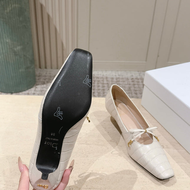 DIOR 26S MARY JANE KITTEN HEEL 40MM IN BEIGE CROCODILE EMBOSSED CALFSKIN