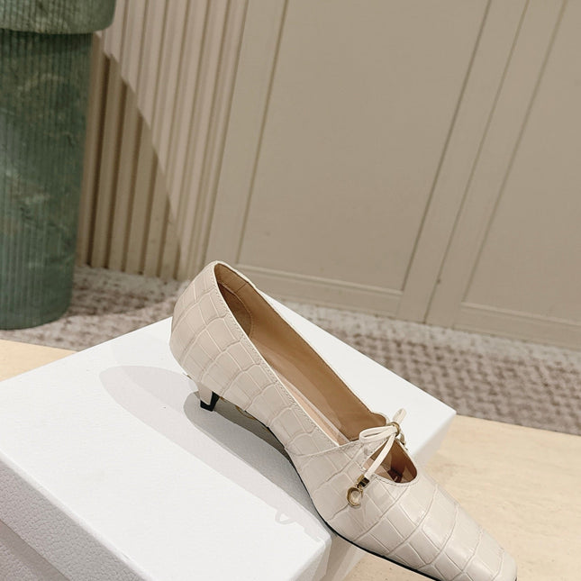 DIOR 26S MARY JANE KITTEN HEEL 40MM IN BEIGE CROCODILE EMBOSSED CALFSKIN