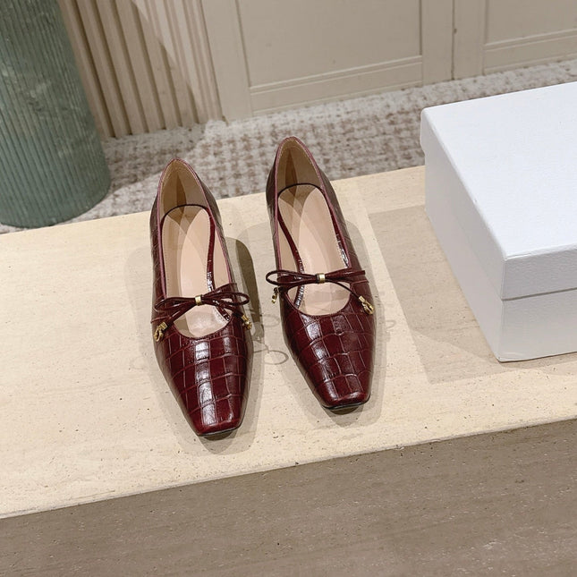 DIOR 26S MARY JANE KITTEN HEEL 40MM IN DARK RED CROCODILE EMBOSSED CALFSKIN