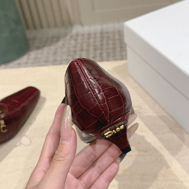 DIOR 26S MARY JANE KITTEN HEEL 40MM IN DARK RED CROCODILE EMBOSSED CALFSKIN