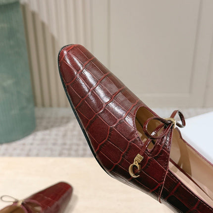 DIOR 26S MARY JANE KITTEN HEEL 40MM IN DARK RED CROCODILE EMBOSSED CALFSKIN