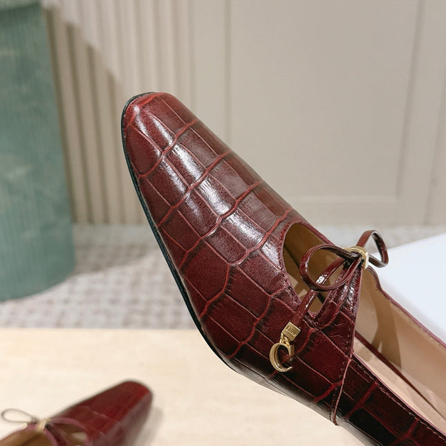 DIOR 26S MARY JANE KITTEN HEEL 40MM IN DARK RED CROCODILE EMBOSSED CALFSKIN
