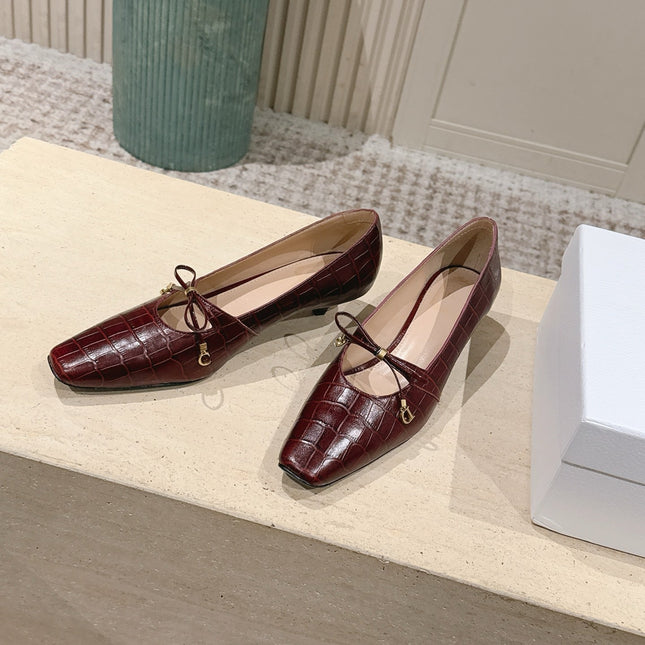 DIOR 26S MARY JANE KITTEN HEEL 40MM IN DARK RED CROCODILE EMBOSSED CALFSKIN