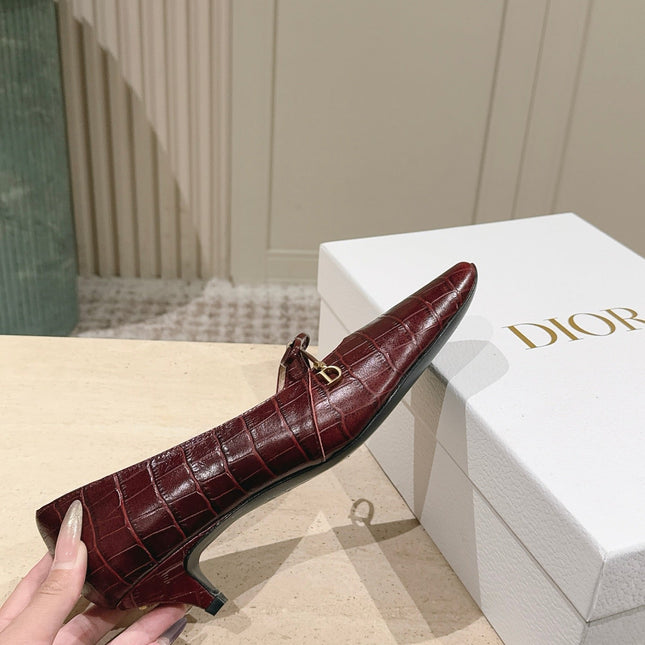 DIOR 26S MARY JANE KITTEN HEEL 40MM IN DARK RED CROCODILE EMBOSSED CALFSKIN