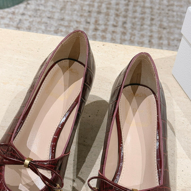 DIOR 26S MARY JANE KITTEN HEEL 40MM IN DARK RED CROCODILE EMBOSSED CALFSKIN