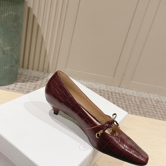 DIOR 26S MARY JANE KITTEN HEEL 40MM IN DARK RED CROCODILE EMBOSSED CALFSKIN