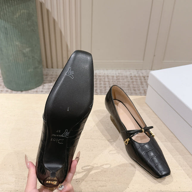 DIOR 26S MARY JANE KITTEN HEEL 40MM IN BLACK CROCODILE EMBOSSED CALFSKIN