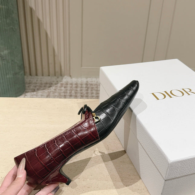 DIOR 26S MARY JANE 40MM IN BLACK AND RED CROCODILE EMBOSSED CALFSKIN KITTEN HEELS