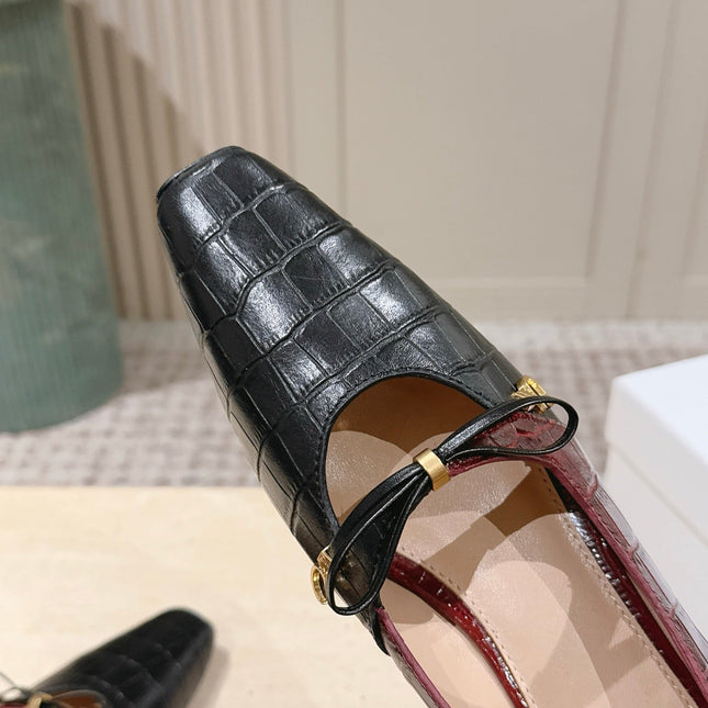 DIOR 26S MARY JANE 40MM IN BLACK AND RED CROCODILE EMBOSSED CALFSKIN KITTEN HEELS