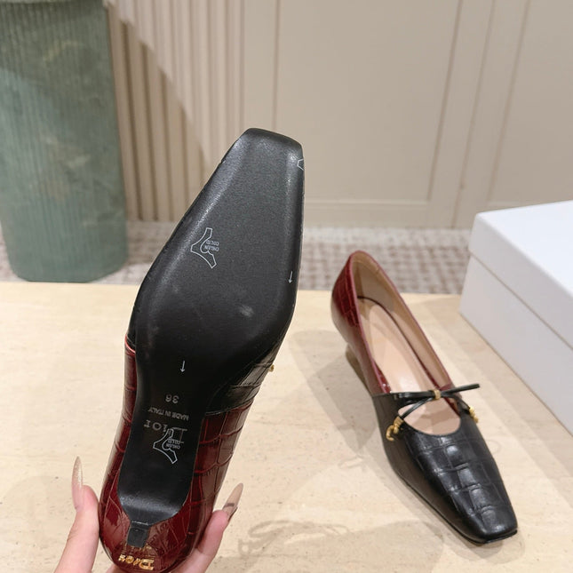 DIOR 26S MARY JANE 40MM IN BLACK AND RED CROCODILE EMBOSSED CALFSKIN KITTEN HEELS