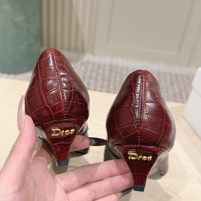 DIOR 26S MARY JANE 40MM IN BLACK AND RED CROCODILE EMBOSSED CALFSKIN KITTEN HEELS