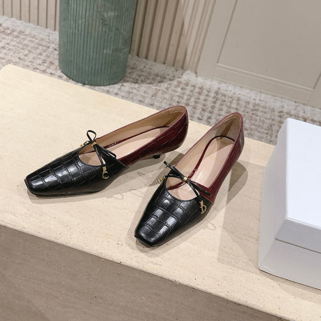 DIOR 26S MARY JANE 40MM IN BLACK AND RED CROCODILE EMBOSSED CALFSKIN KITTEN HEELS