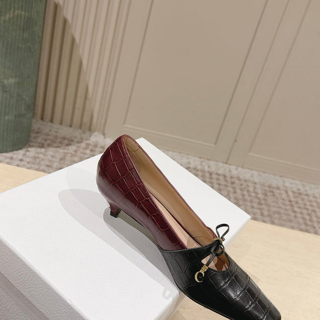 DIOR 26S MARY JANE 40MM IN BLACK AND RED CROCODILE EMBOSSED CALFSKIN KITTEN HEELS