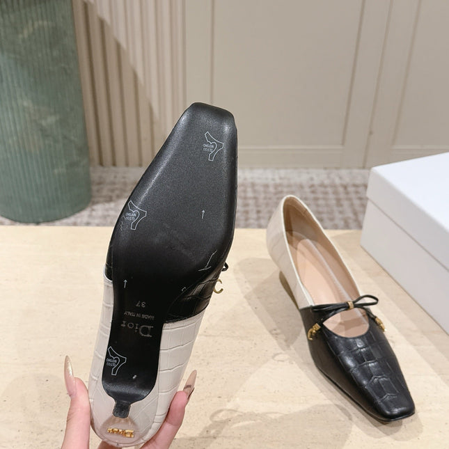 DIOR 26S MARY JANE 40MM IN BLACK AND WHITE CROCODILE EMBOSSED CALFSKIN KITTEN HEELS