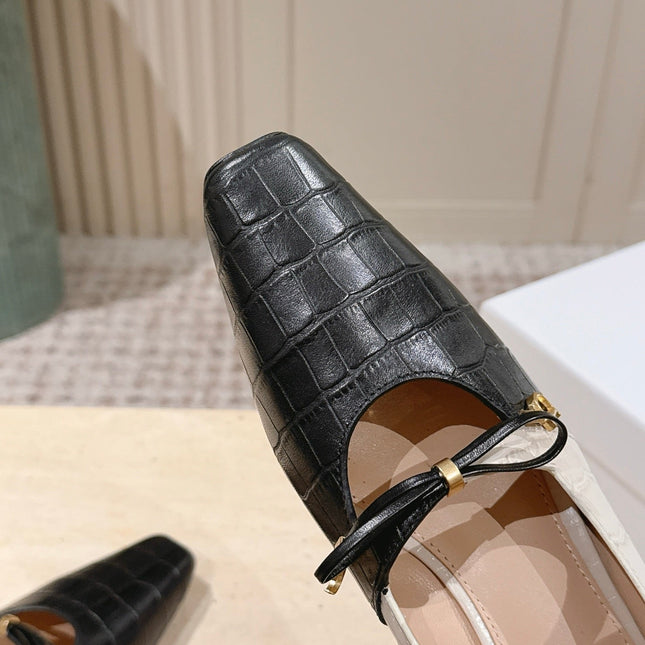 DIOR 26S MARY JANE 40MM IN BLACK AND WHITE CROCODILE EMBOSSED CALFSKIN KITTEN HEELS