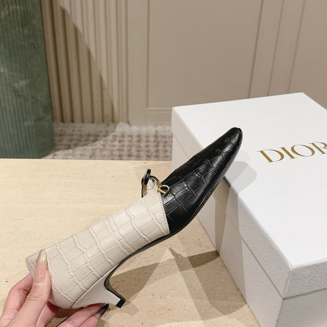 DIOR 26S MARY JANE 40MM IN BLACK AND WHITE CROCODILE EMBOSSED CALFSKIN KITTEN HEELS