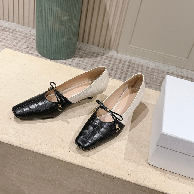 DIOR 26S MARY JANE 40MM IN BLACK AND WHITE CROCODILE EMBOSSED CALFSKIN KITTEN HEELS