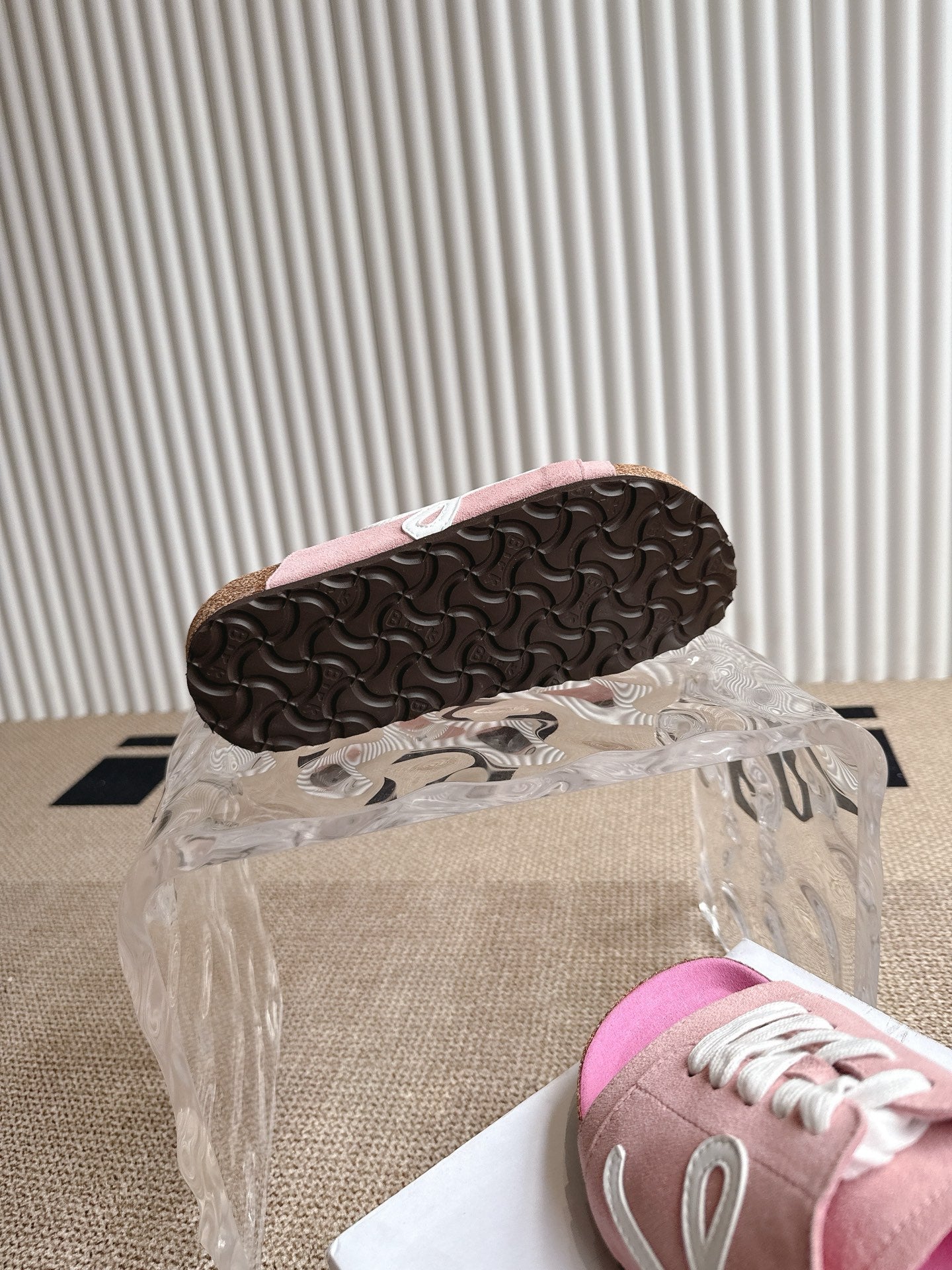 LOEWE 26S LACE-UP FLAT SLIDES IN PINK SUEDE