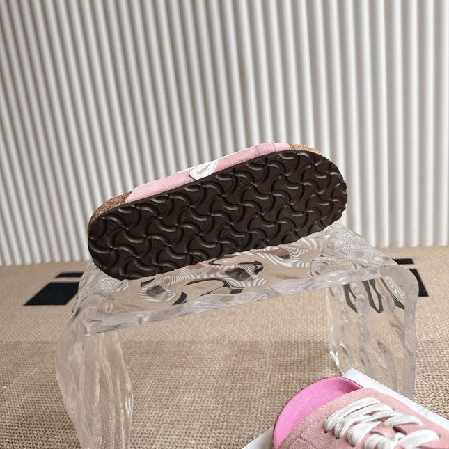 LOEWE 26S LACE-UP FLAT SLIDES IN PINK SUEDE