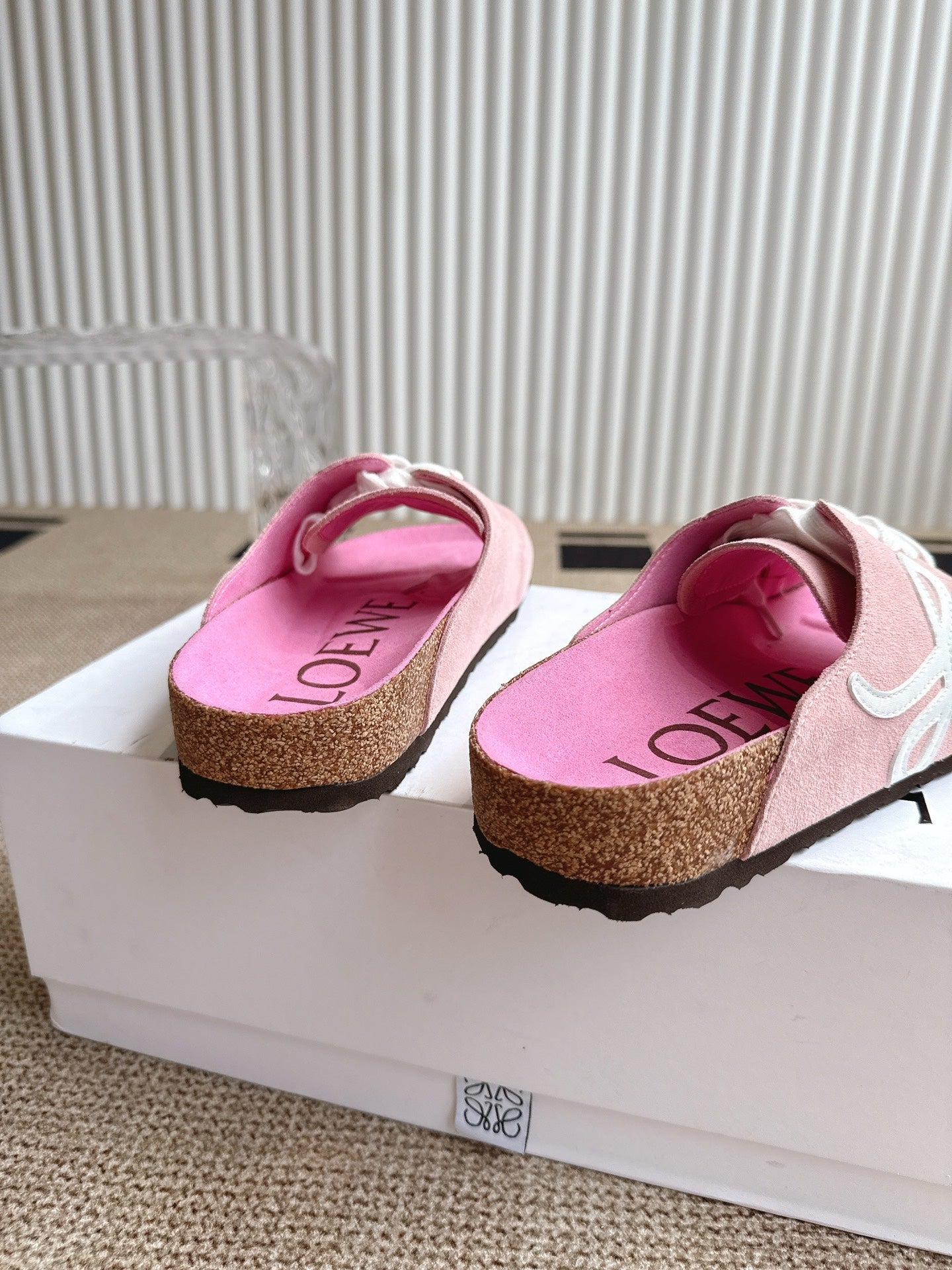 LOEWE 26S LACE-UP FLAT SLIDES IN PINK SUEDE