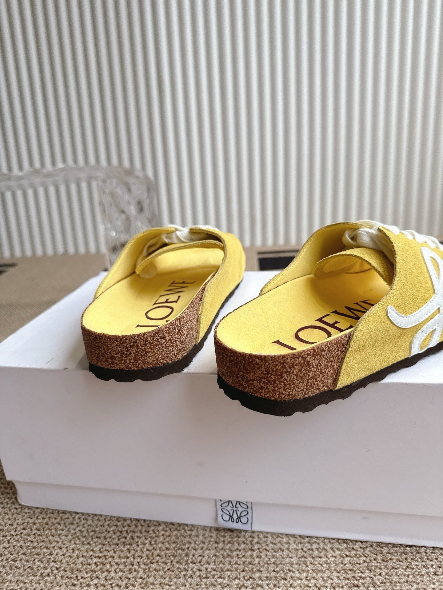 LOEWE 26S LACE-UP FLAT SLIDES IN YELLOW SUEDE