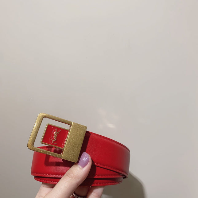 YSL 25S BELT 30 MM IN RED CALFSKIN 520628