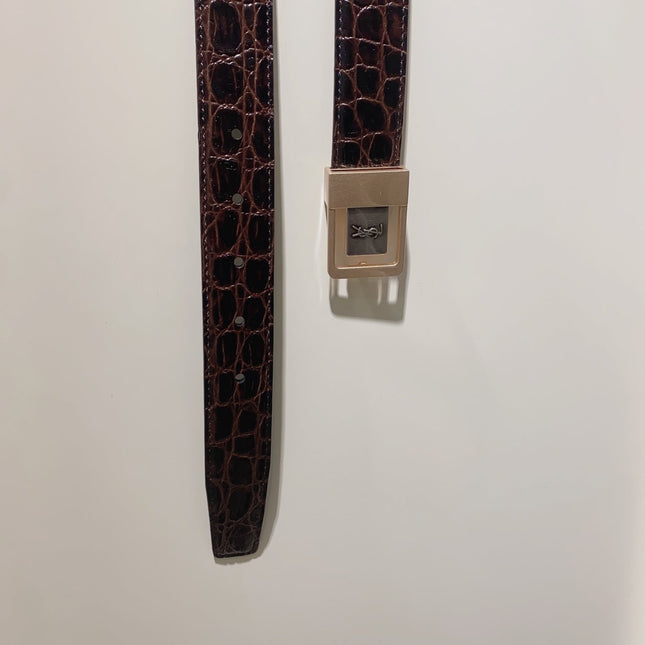 YSL 25S BELT 30 MM IN DARK BROWN EMBOSSED CALFSKIN 520631