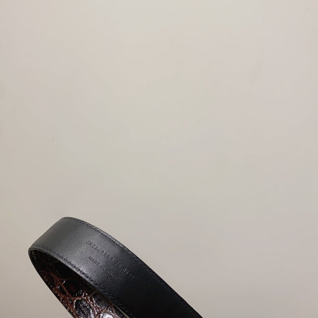 YSL 25S BELT 30 MM IN DARK BROWN EMBOSSED CALFSKIN 520631