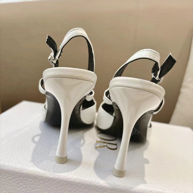 DIOR 26S SLINGBACK KITTEN HEEL PUMPS 85MM IN WHITE CALFSKIN STUDDED BOW STRAP