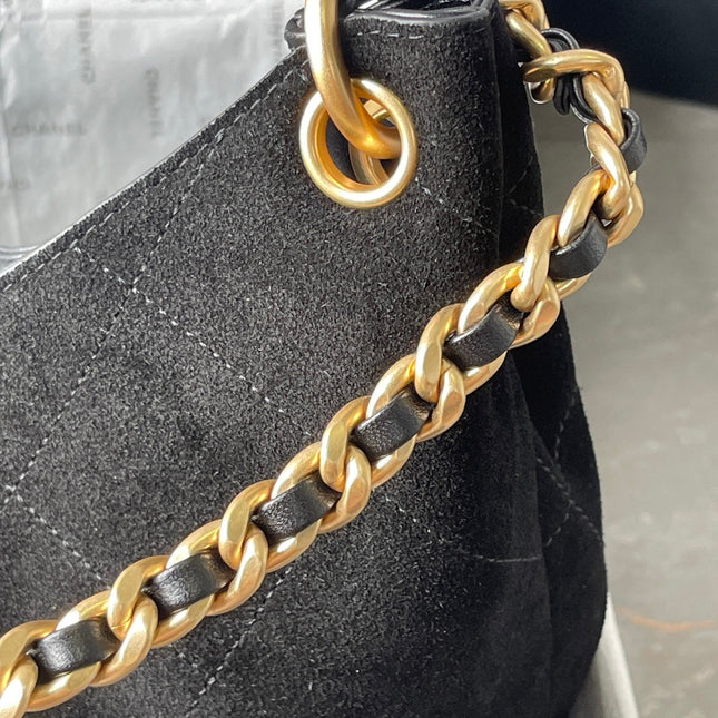 CHANEL 25S HOBO BAG 33 IN BLACK SUEDE GOLD HARDWARE