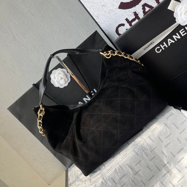 CHANEL 25S HOBO BAG 33 IN BLACK SUEDE GOLD HARDWARE