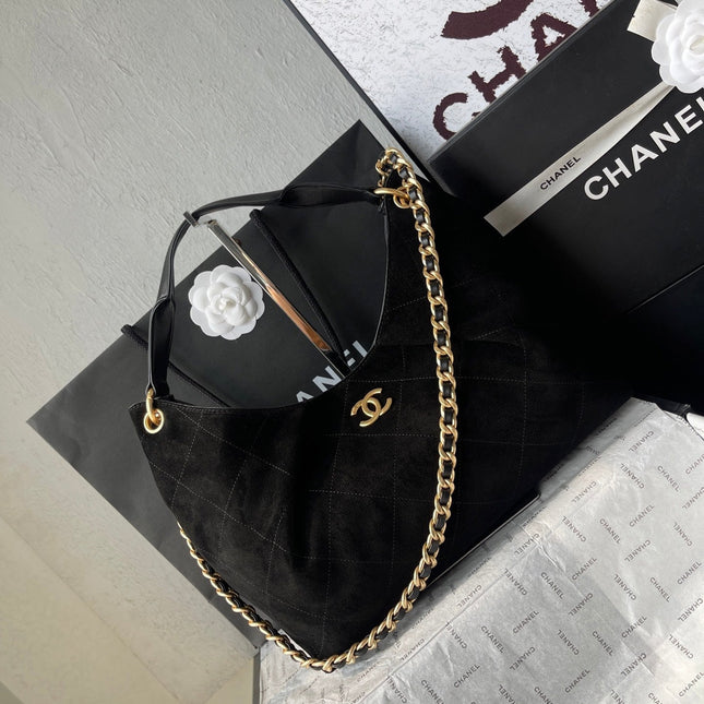 CHANEL 25S HOBO BAG 33 IN BLACK SUEDE GOLD HARDWARE