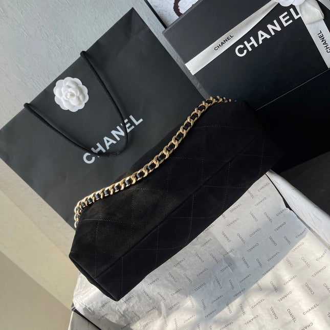CHANEL 25S HOBO BAG 33 IN BLACK SUEDE GOLD HARDWARE