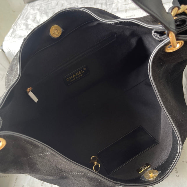 CHANEL 25S HOBO BAG 33 IN BLACK SUEDE GOLD HARDWARE