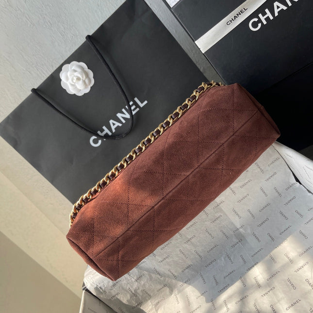 CHANEL 25S HOBO BAG 33 IN DARK BROWN SUEDE WITH GOLD HARDWARE