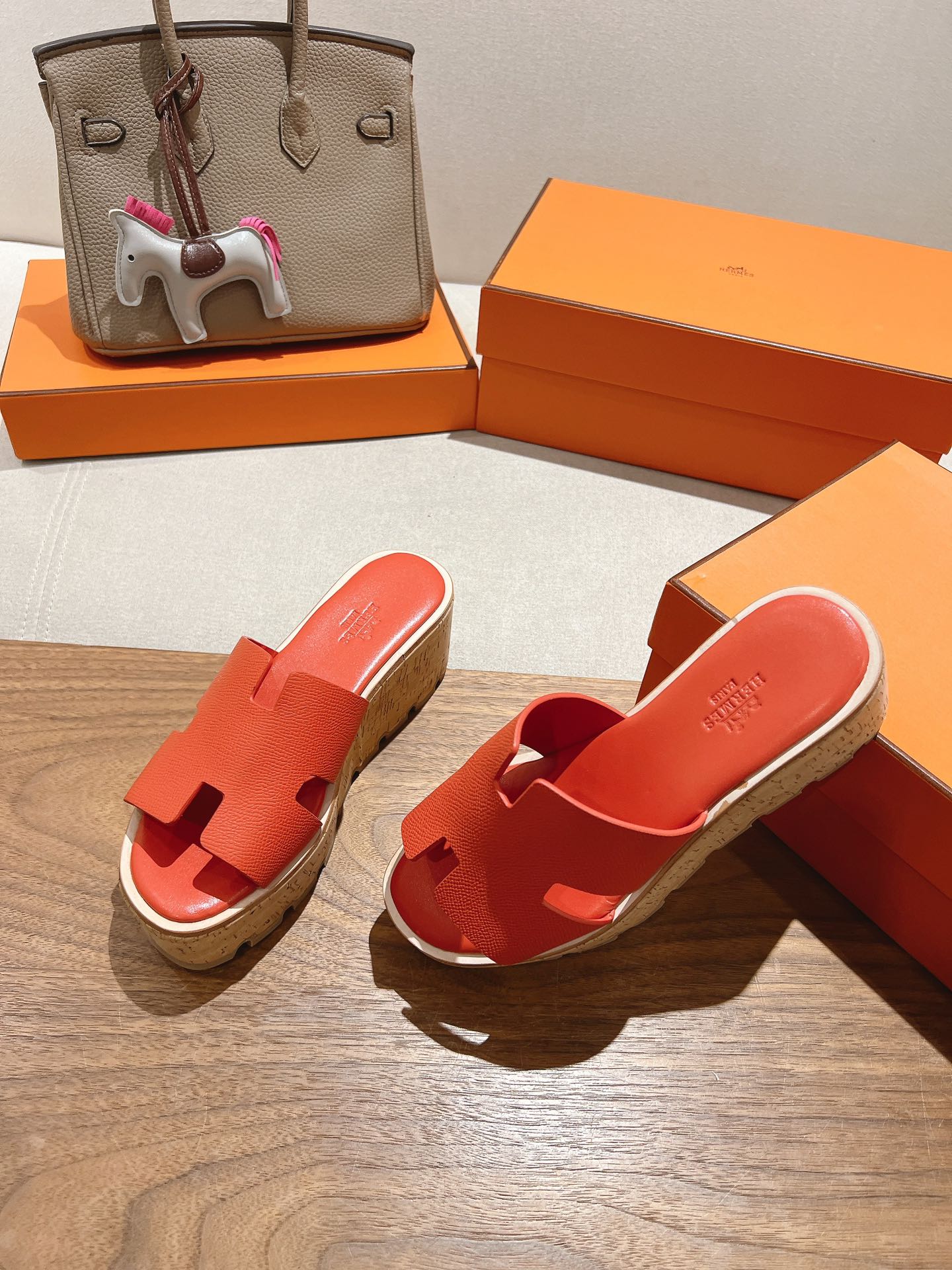 HM 25S HIGH WEDGE SANDALS IN DARK ORANGE LAMBSKIN STYLE 33