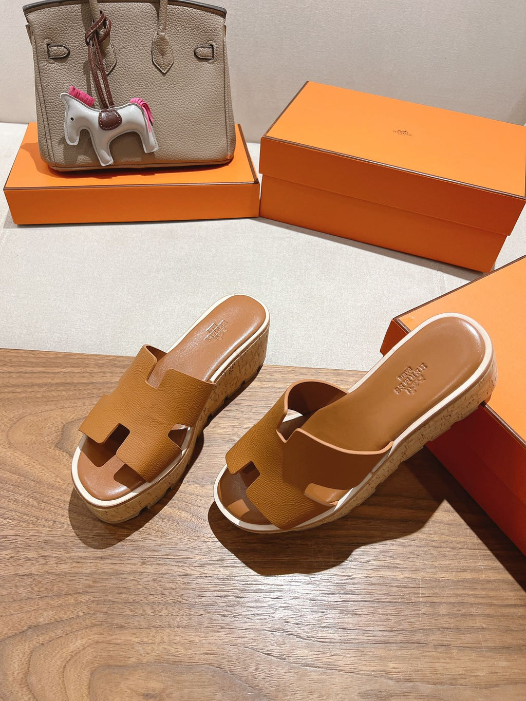 HM 25S HIGH WEDGE SANDALS IN BROWN LAMBSKIN STYLE 6