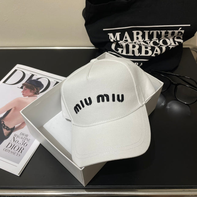 MIUMIU EMBROIDERED DENIM BASEBALL CAP STYLE 75