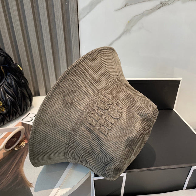 MIUMIU BUCKET IN MUTED BROWN VELVET WITH LOGO
