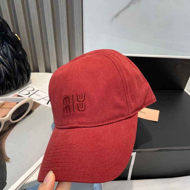 MIUMIU BASEBALL CAP IN RED FABRIC BRAND EMBROIDERY
