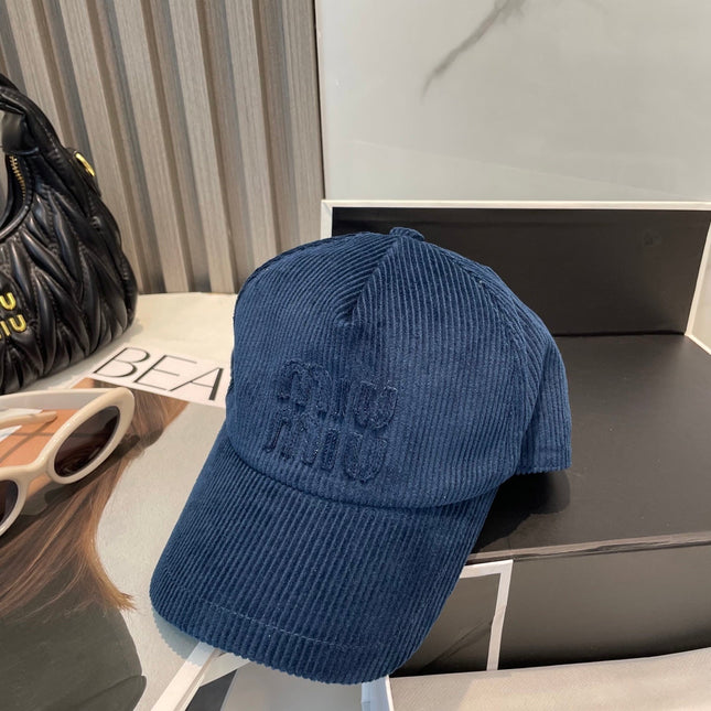 MIUMIU BASEBALL CAP IN NAVY BLUE VELVET