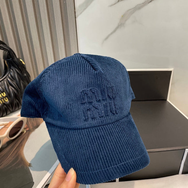 MIUMIU BASEBALL CAP IN NAVY BLUE VELVET