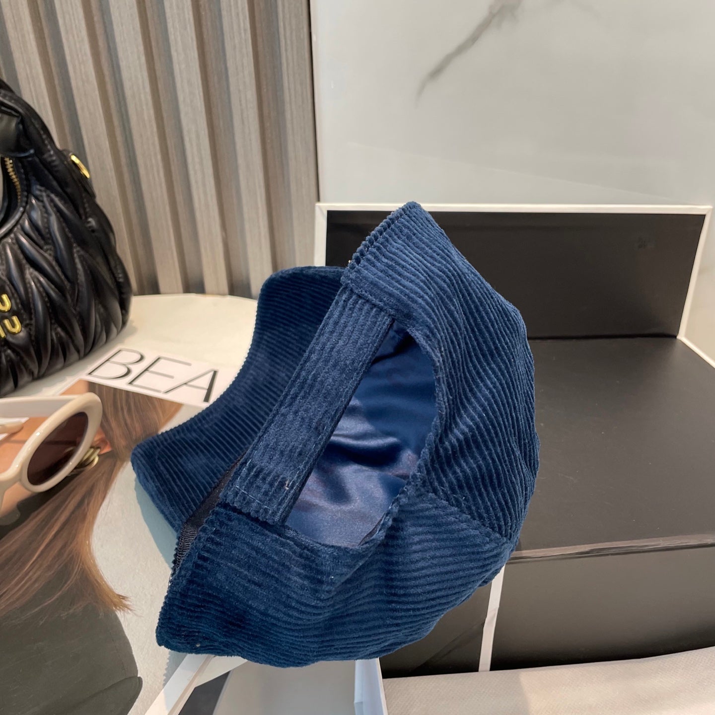 MIUMIU BASEBALL CAP IN NAVY BLUE VELVET
