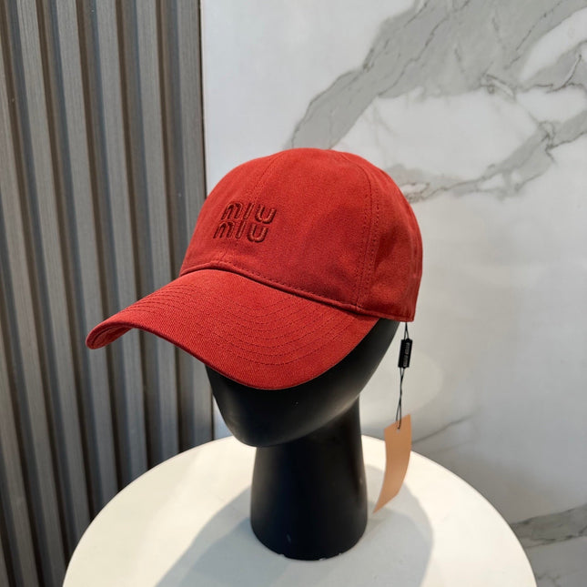 MIUMIU BASEBALL CAP IN RED FABRIC BRAND EMBROIDERY