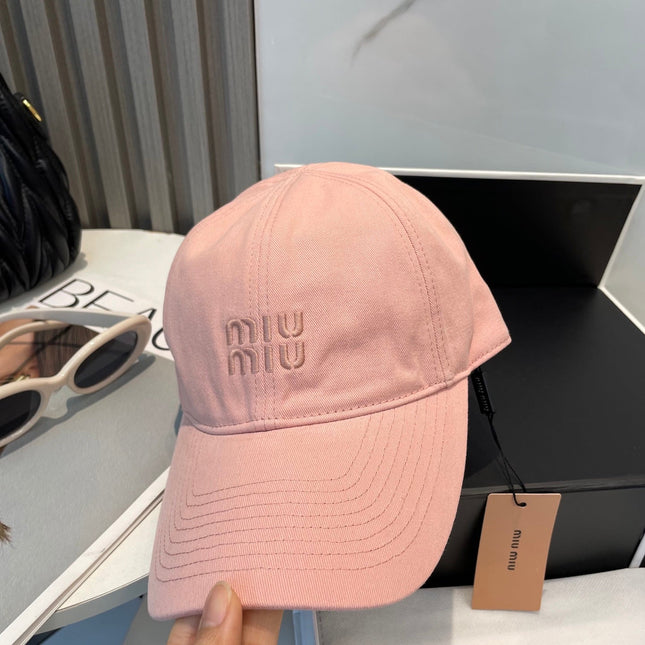 MIUMIU BASEBALL CAP IN PEACHY PINK FABRIC BRAND EMBROIDERY